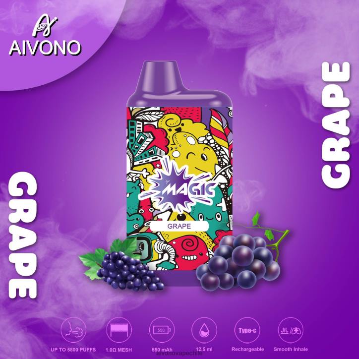 Aivono AIM MAGIC cigarrillo de caja de 5800 bocas uva 46VJ092 - Aivono Chile